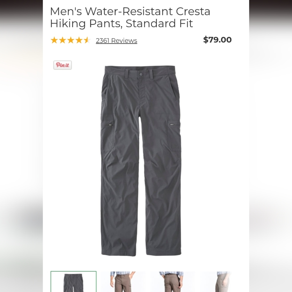 L.L. Bean Mens Cresta Hiking Pants Gray Gorpcore